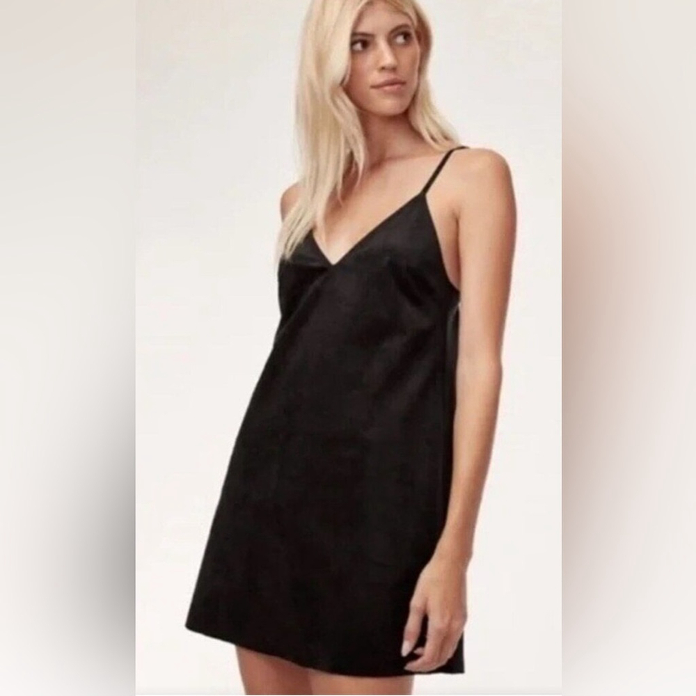 Aritzia Wilfred Free Vivienne Black Faux Suede Slip Mini Dress Size 5